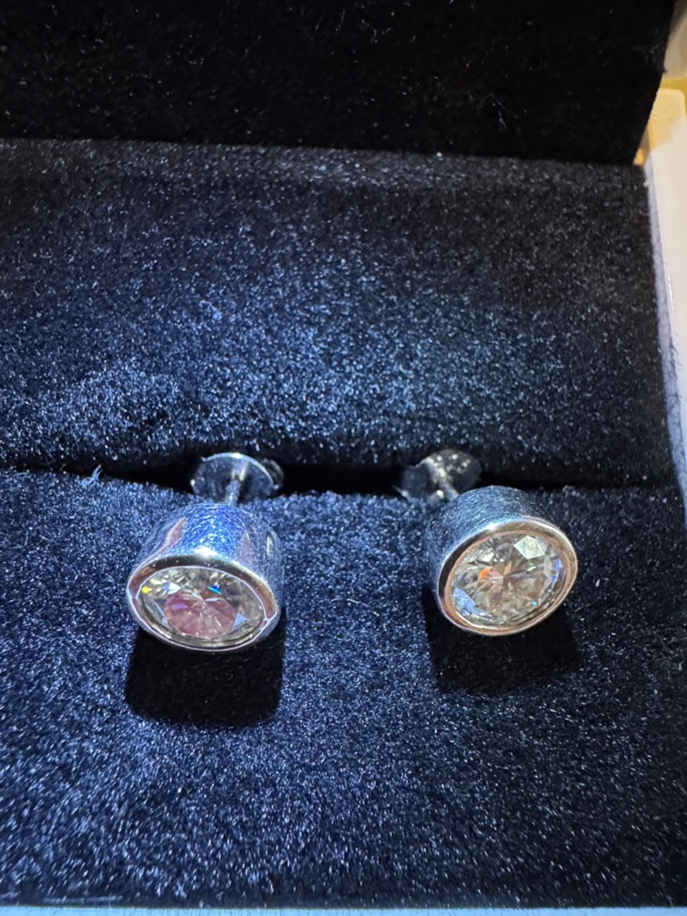 Moissanite 925 Sterling Silver Bezel Stud Earrings - Picture 8 of 13